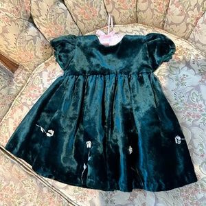 Green Velvet Child's  Party/ Holiday Dress by Two Turtle Doves - sz 6 mo.